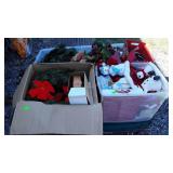 Holiday decorations,  wreaths, tree, light cords,