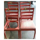 Four dining chairs, one missing seat.