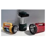 Two flashlights and ozark trail lantern.