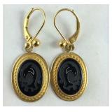 Pair of gold filled earrings with onyx intaglio