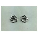 Sterling silver paw print stud earrings