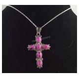 Purple quartz cross pendant necklace 18in
