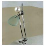 Sea glass pearl bangle bracelet stainless steel