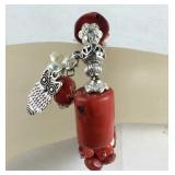 Unakite coral owl charm stretch bracelet