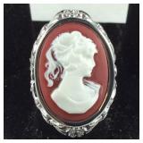 Size 7 cameo enameled ring stainless steel