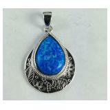 Sterling silver lab opal pendant