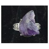 Size 7 rough cut amethyst ring silvertone