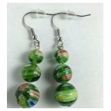 Green Murano style earrings stainless steel