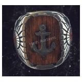 Sterling silver size 11 wooden anchor ring 10.5g