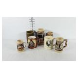 Collection of ceramic German beer steins.