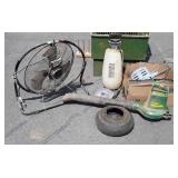 Group lot: garden sprayer, fan, weed eater
