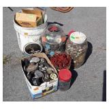 Containers of misc hardware, nails, etc