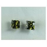 925 Sterling Peridot Princess Cut Earrings