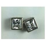 925 Sterling Bezel Set CZ Princess Cut Earrings