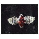 Size 9 Sterling simulated orange sapphire and