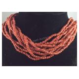 Red seed bead multi-strand 22in necklace and