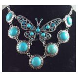 Blue howlite and blue Austrian crystal bib