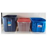 Group of three totes, one with 12 gallon with