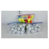 Golf balls, used balls, 48 colored and 48 Wilson