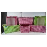 6 plastic woven storage baskets. A little bent