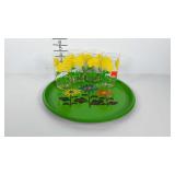Vintage flowered glasses with tray