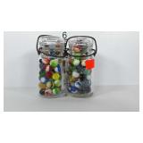 Marbles, two small canning jars full, with glass