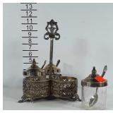 Silver plated condiment caddy with 3 crackled