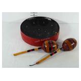 Caribbean steel drum and two wooden Haitian