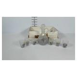 Small pitcher and six shot glasses set featuring