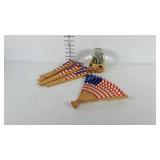 America knickknack lot. Paper hand fans, and twin