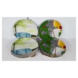 Luncheon plates, four camper themed and four bird