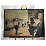 Painting on canvas, men on a city street, signed