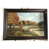 Oil painting on board, "Fall", framed, 41x29