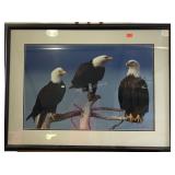Three eagles photograph, signed 1993, framed and
