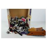 Toys, box filled with legos and other toy pieces