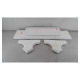 Two wooden painted shelves with brackets, paint