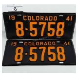 1941 Colorado license plate set. Has been