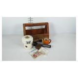 Small wooden tool box with votive warmer,  ice