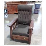 Antique Recliner Chair, oak made with old leather