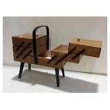 Wooden 3 layer accordion sewing box. 18 × 16.5 ×