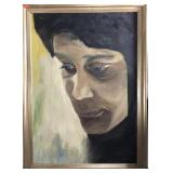 Large portrait on canvas, signed Ron Roy, crease