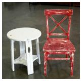 Two pieces, Painted chair and side table.
