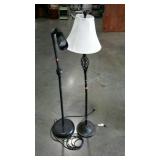 Two floor lamps. One with shade, one adjustable