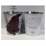 Two small Star Wars metal trash cans.