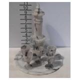 7 piece carved white and grey marble japanese