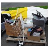 Skid lot of shoe rack, organizer totes,