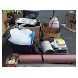 Skid lot of books, felt paper, baskets, wall