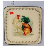 Hand painted and signed metal tray with chicken &