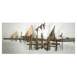 C Jere metal wall sculpture, signed docks, birds