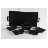 Cast iron griddle (unmarked) and 5 single serving